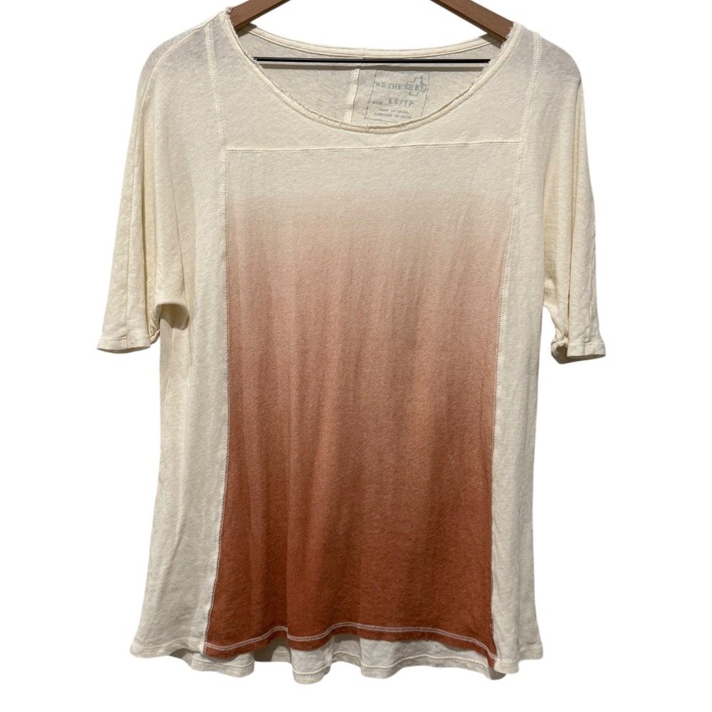 We The Free People XS Top Ombre Oversized Distressed Slouchy Boho Short Sleeve